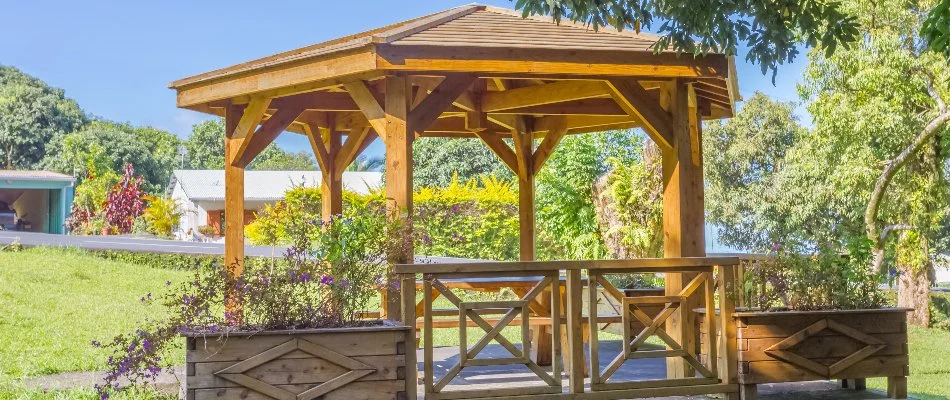 Wooden pavilion on a property in White Plains, NY.