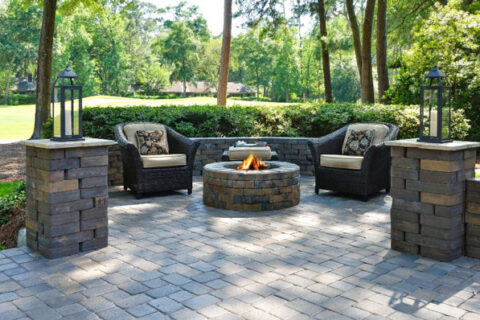 A cozy fire pit installed by Bellantoni Landscape in Westchester County, NY